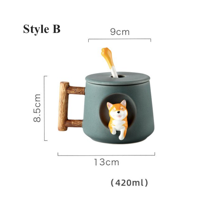 Homerely (We Cover All Import Duties) - Wholesale Coffee Mug - Shiba Inu Mug With Lid & Spoon1