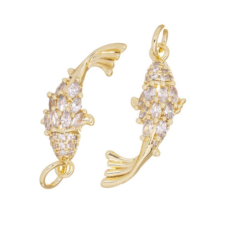 Gold Pave Whale Charm with CZ for Necklace or Earrings for wholesale by Jewel Pledge