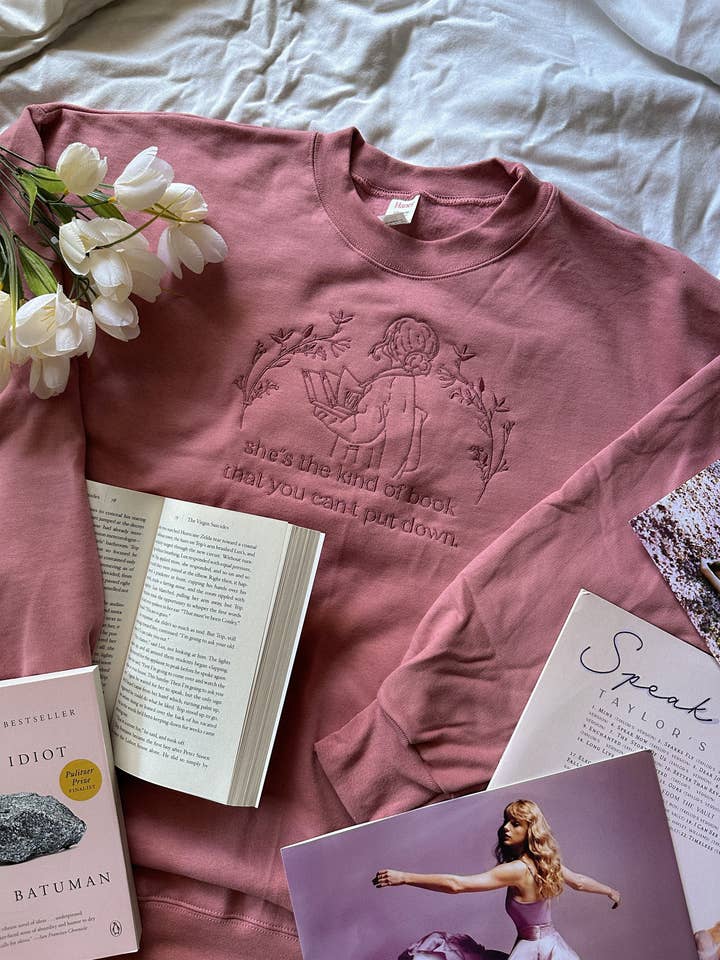A Book You Can't Put Down Swiftie Embroidered Crewneck for wholesale by Literary Looks