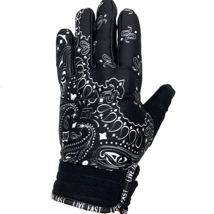 Live Fast Gear - Wholesale Gloves - Men's - Black & White Paisley Motorcycle Gloves