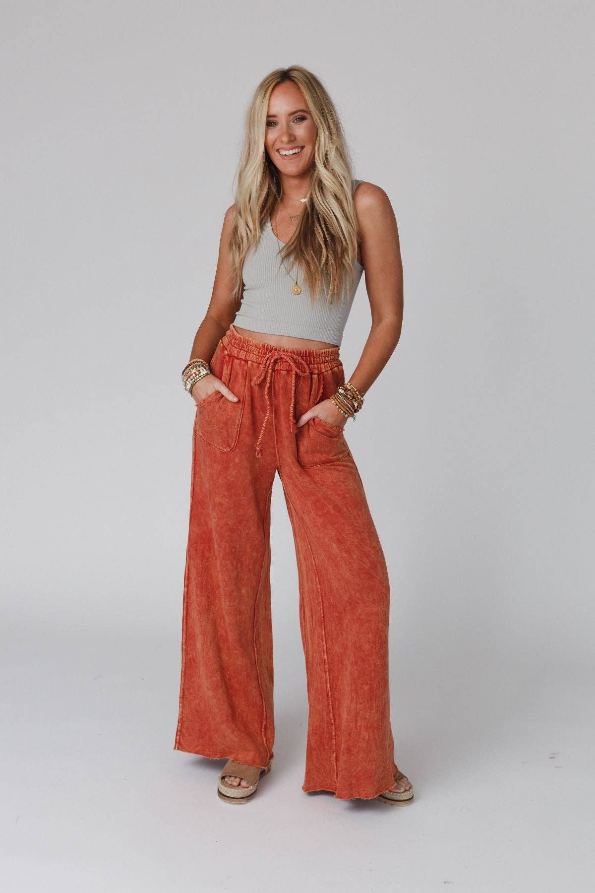 Three Bird Nest - Vente Pantalon – femme - Pantalon Relaxing Robin à Jambe Large - New Brick3