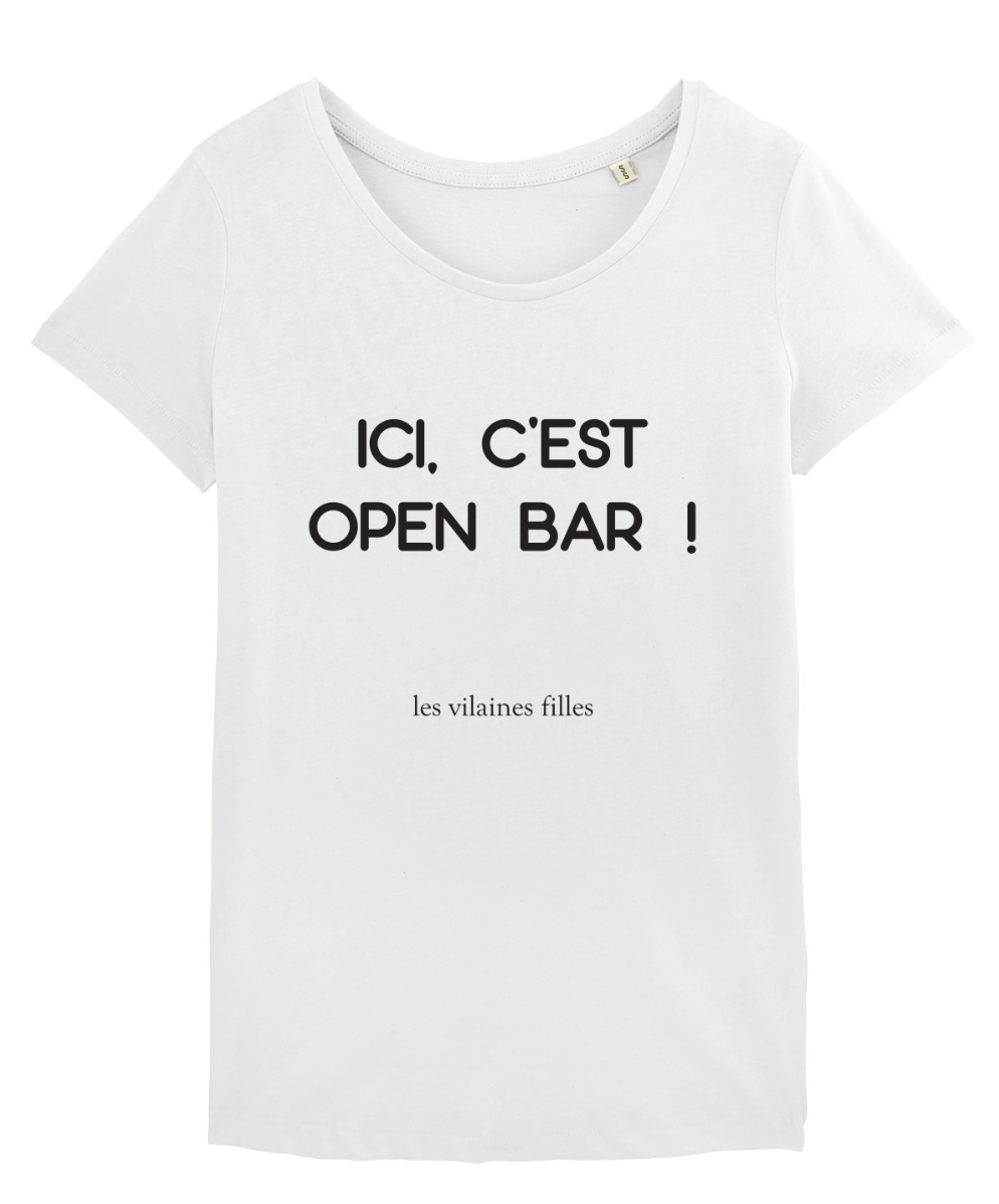 Les Vilaines Filles - Wholesale Screen Printed T-Shirt - Women's - Round neck organic open bar t-shirt0