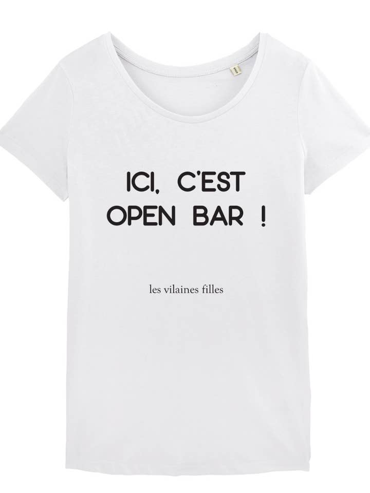 Les Vilaines Filles - Wholesale Screen Printed T-Shirt - Women's - Round neck organic open bar t-shirt