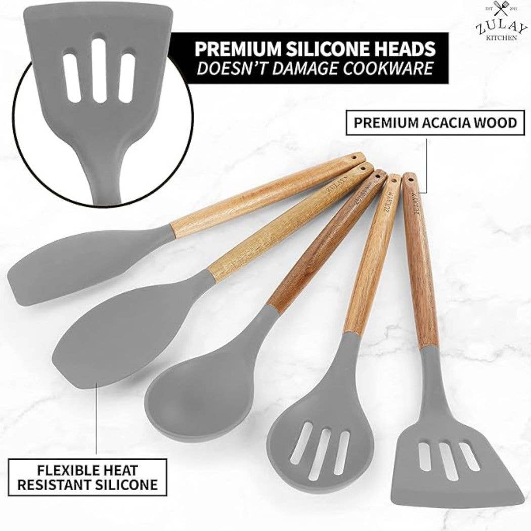 Zulay Kitchen - Wholesale Kitchen Utensil Set - 5-Piece Silicone Utensils Set with Wooden Handles22