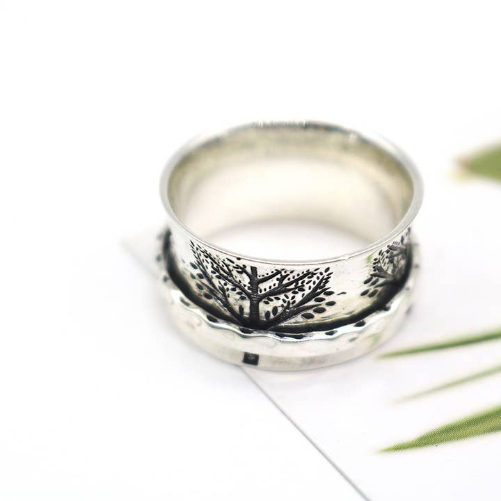 Energy Stone - Vendita all'ingrosso Anello midi/a fascia - Fortitude - Anello da meditazione in argento sterling3