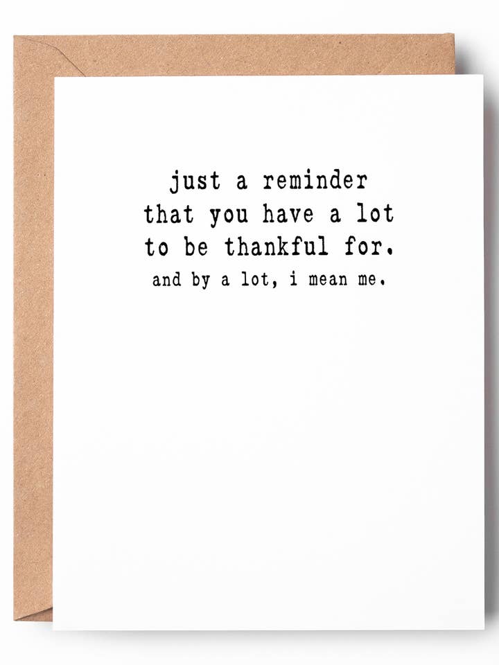 I Mean Me Funny Letterpress Thanksgiving Card for wholesale by Peopleisms