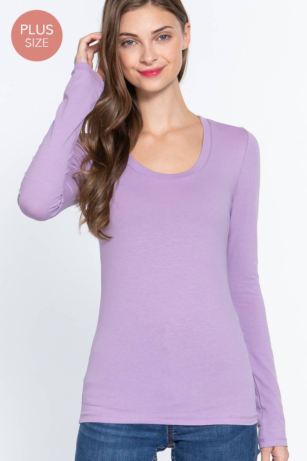 Active Basic | Active USA - Wholesale Knit Top - Women's - [PLUS SIZE] Long Sleeve Scoop Neck Top14