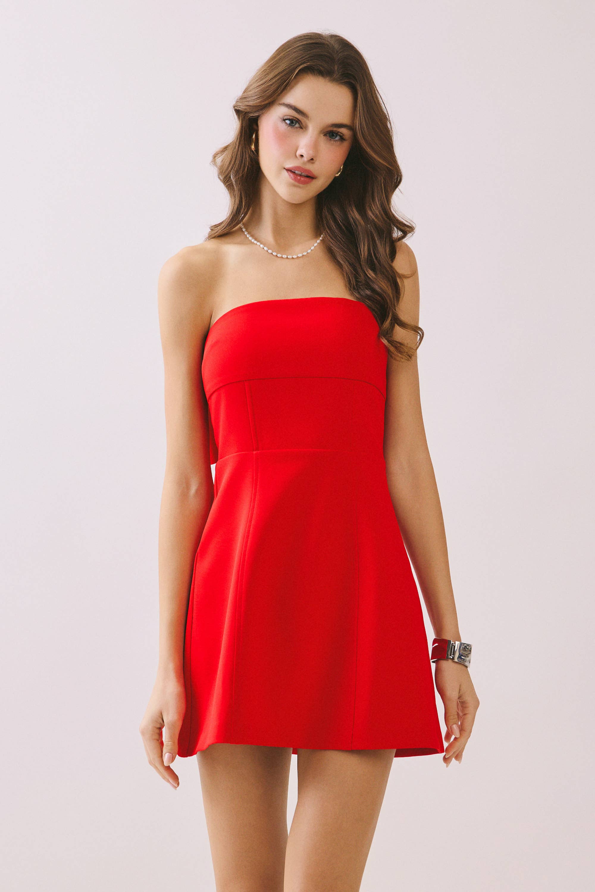 TCEC - Wholesale Dress - Women's - CD05295-Strapless Tailored Fit and Flare Bow Detail Dress3