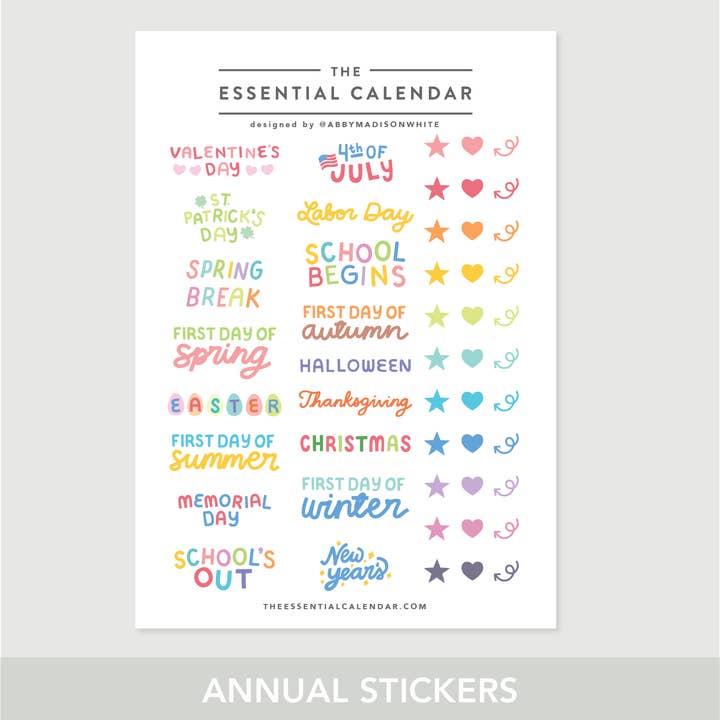 Sticker Sheets for wholesale by The Essential Calendar