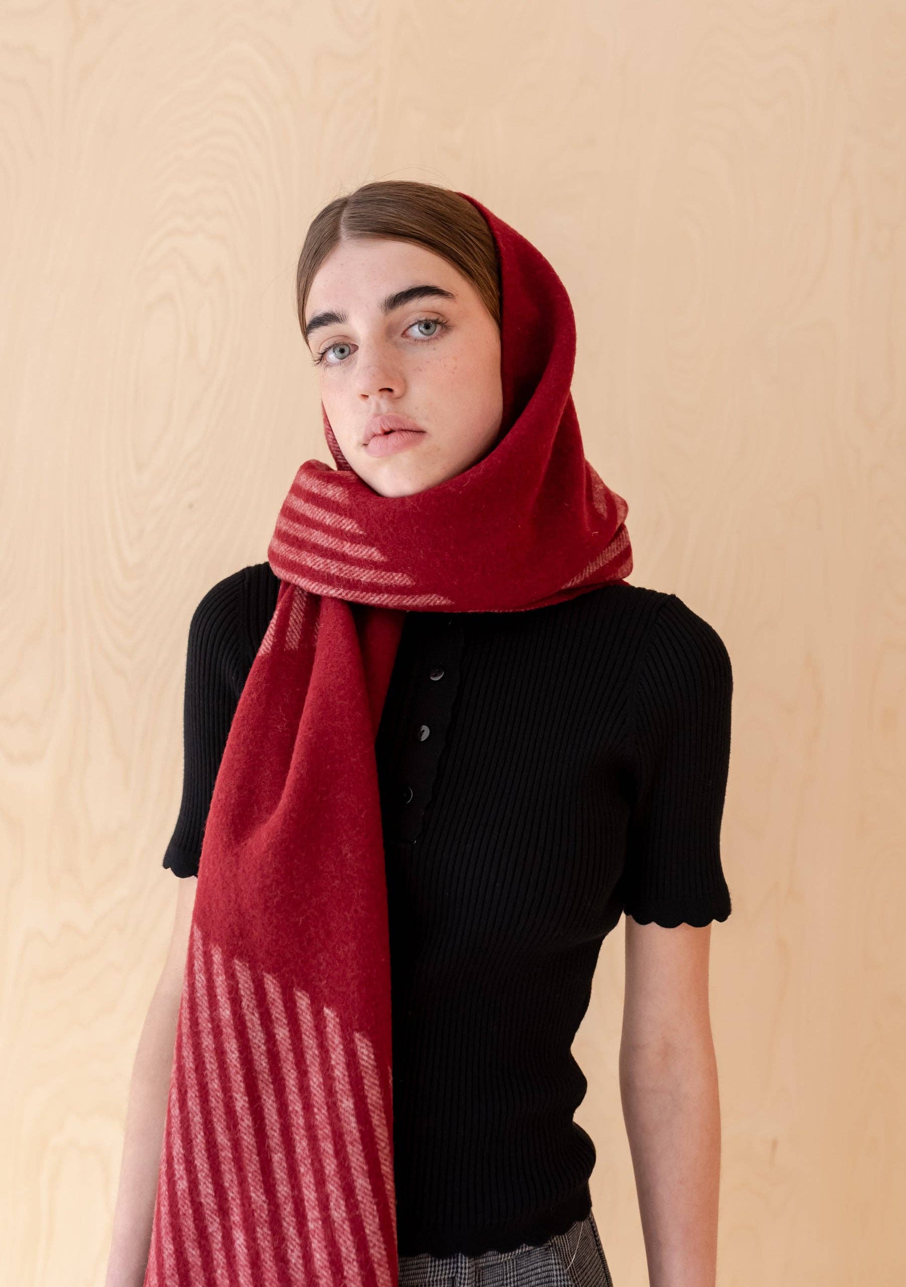 TBCo - Wholesale Scarf - Women's - Lambswool Oversized Scarf in Burgundy Wave1