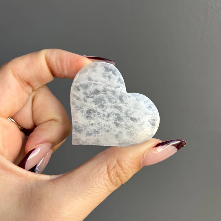 Sapphire & Sage - Wholesale Spiritual Stone/Crystal - Selenite Etched Zodiac Heart Crystal Carving