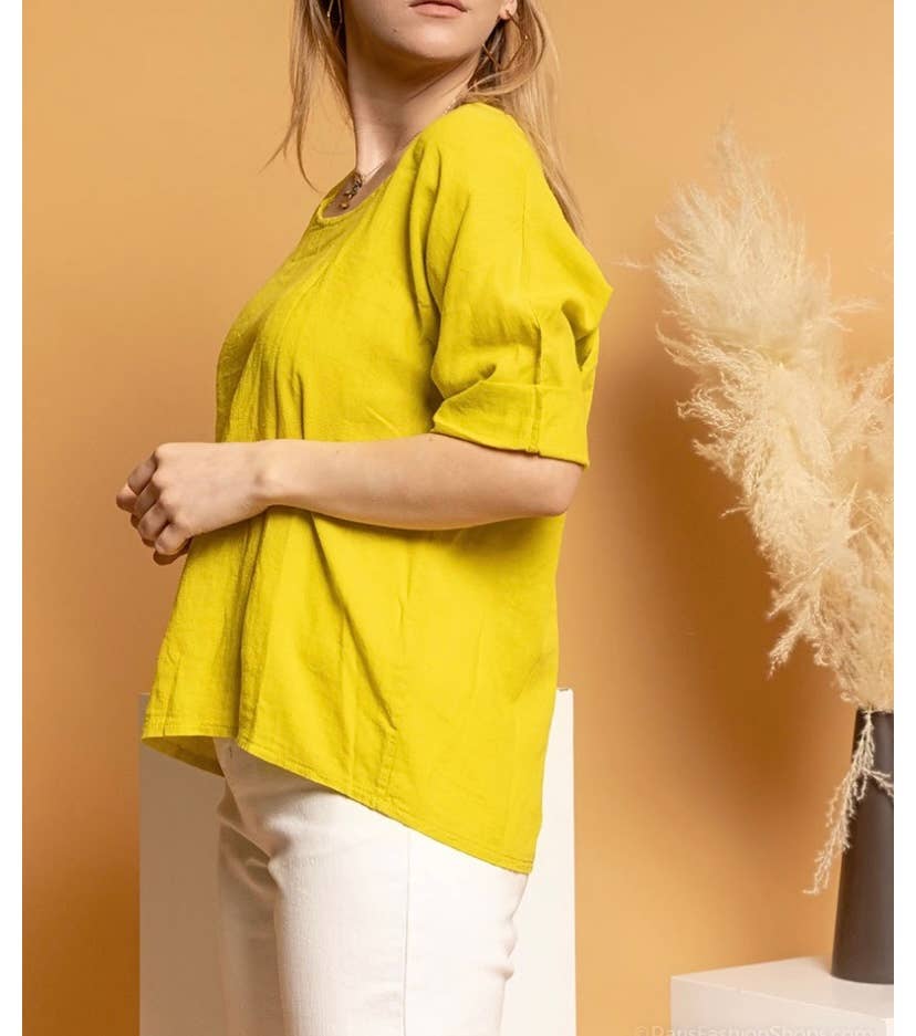 LINEN & COTTON HOUSE – Engroshandel T-shirt – til kvinder – Crop-top i bomuld og hør, bedst sælgende model 10115