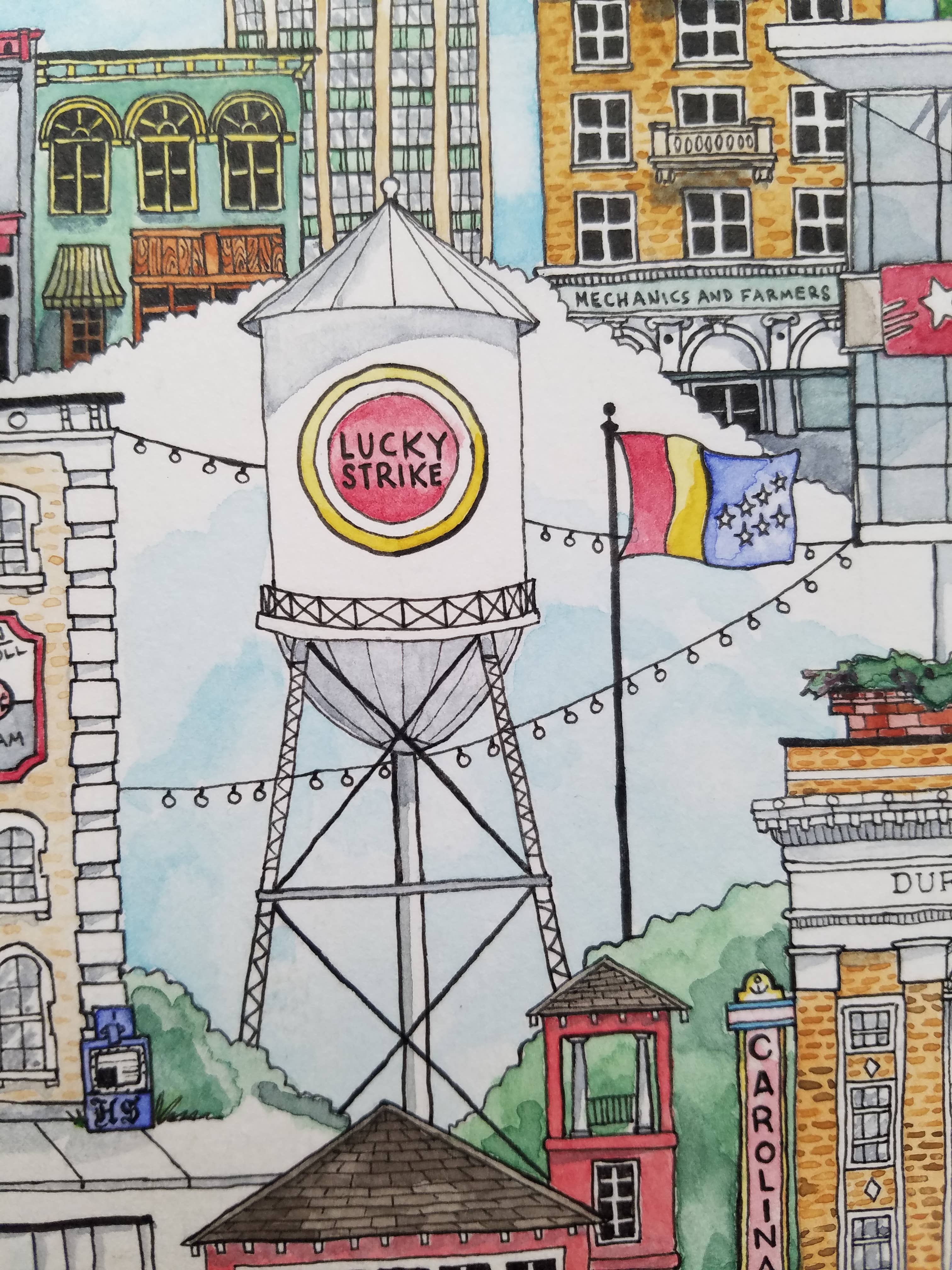 Papermill Creative - Wholesale Art Print - Downtown Durham, North Carolina watercolor art print6