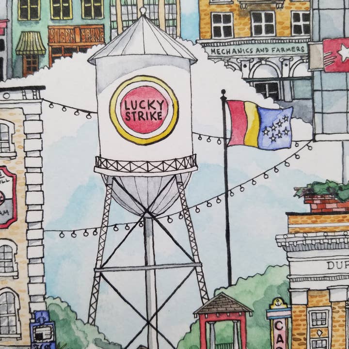 Papermill Creative - Wholesale Art Print - Downtown Durham, North Carolina watercolor art print6