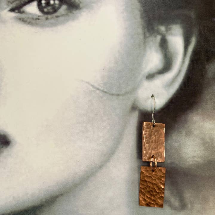Earring Double Hammered Copper Rectangles for wholesale by David Stepan