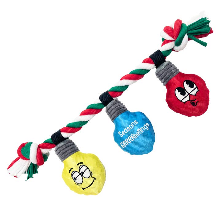 WoofCrate - Wholesale Pet Plush Toy - Dog - Season's GRRReetings | Christmas Lights Rope Dog Tug Toy