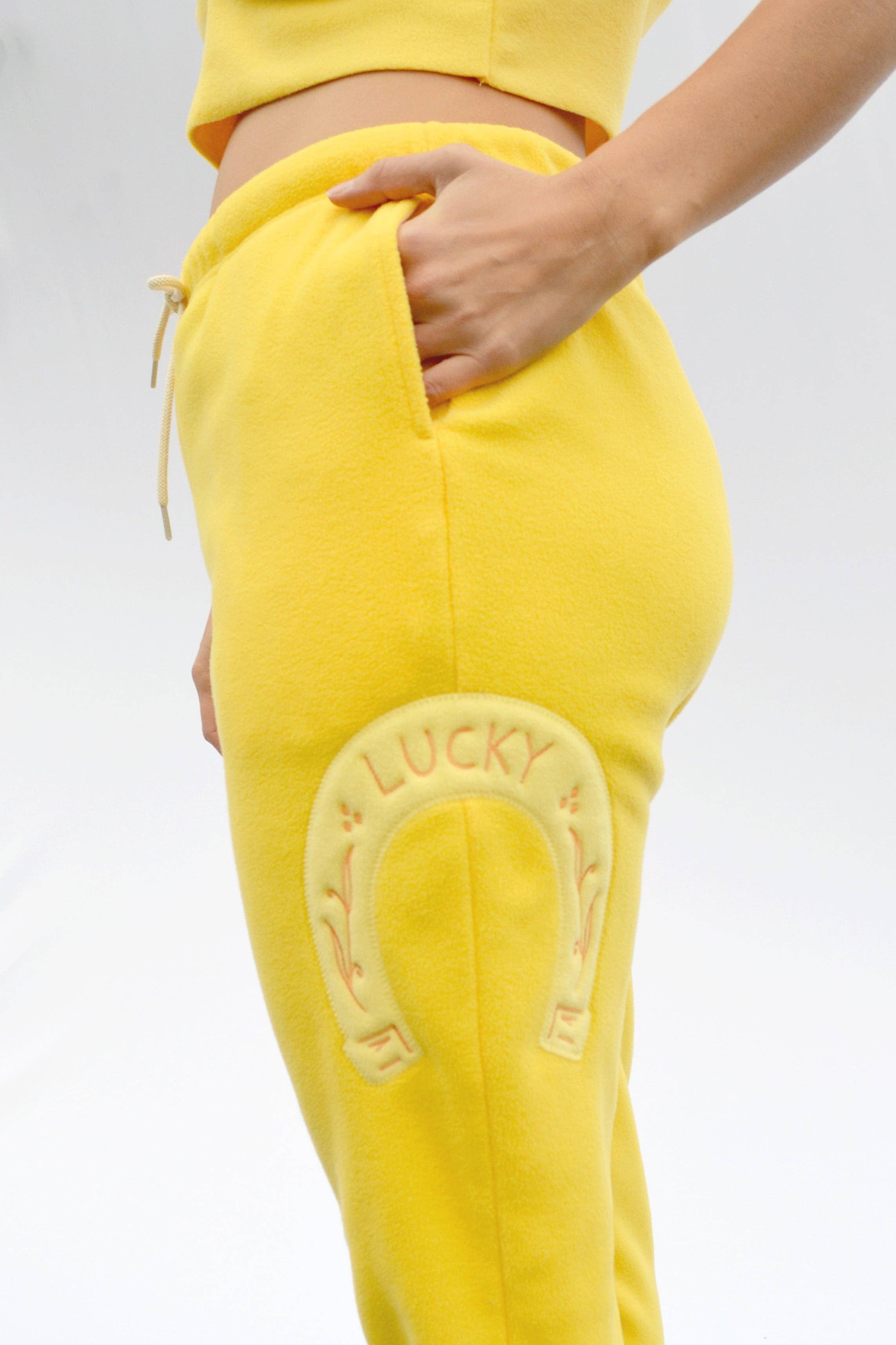 Fleece Lucky Joggers in Daffodil for wholesale on Faire4
