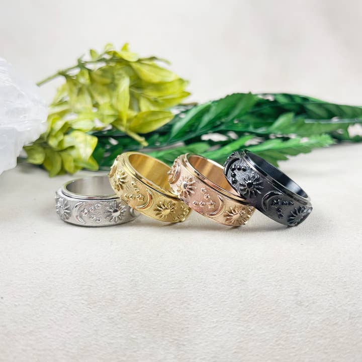 Ewelina Pas Jewelry - Wholesale Band/Stacked Ring - Celestial Stainless Steel Spinner Band Ring5