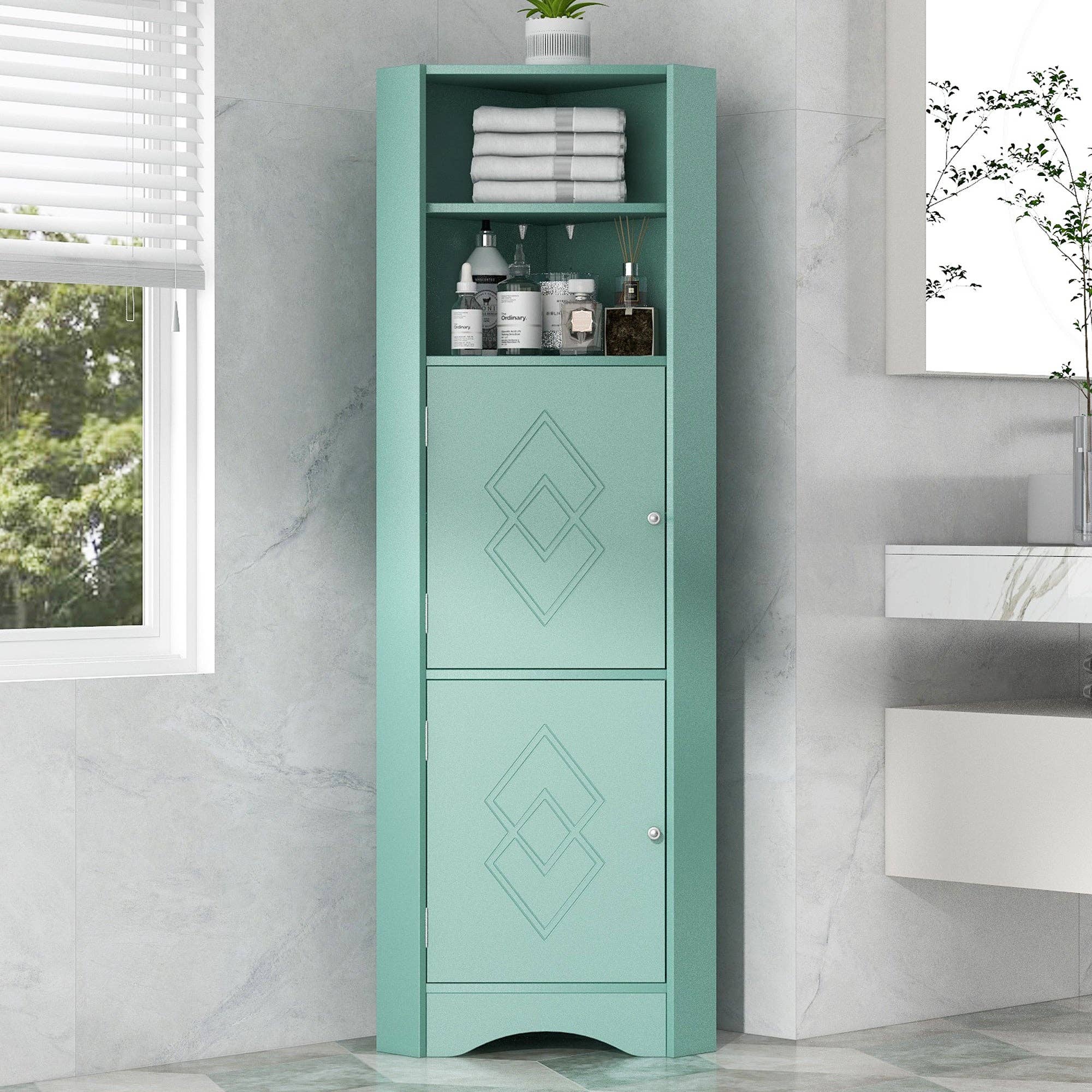 Orange County Decor - Wholesale Cabinet - Tall Bathroom Corner Cabinet, Freestanding Storage Cabinet With Doors And Adjustable Shelves, Mdf Board, Green Green Mdf1