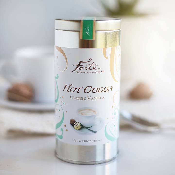 Vanilla Cocoa Tins for wholesale by Forte Chocolate