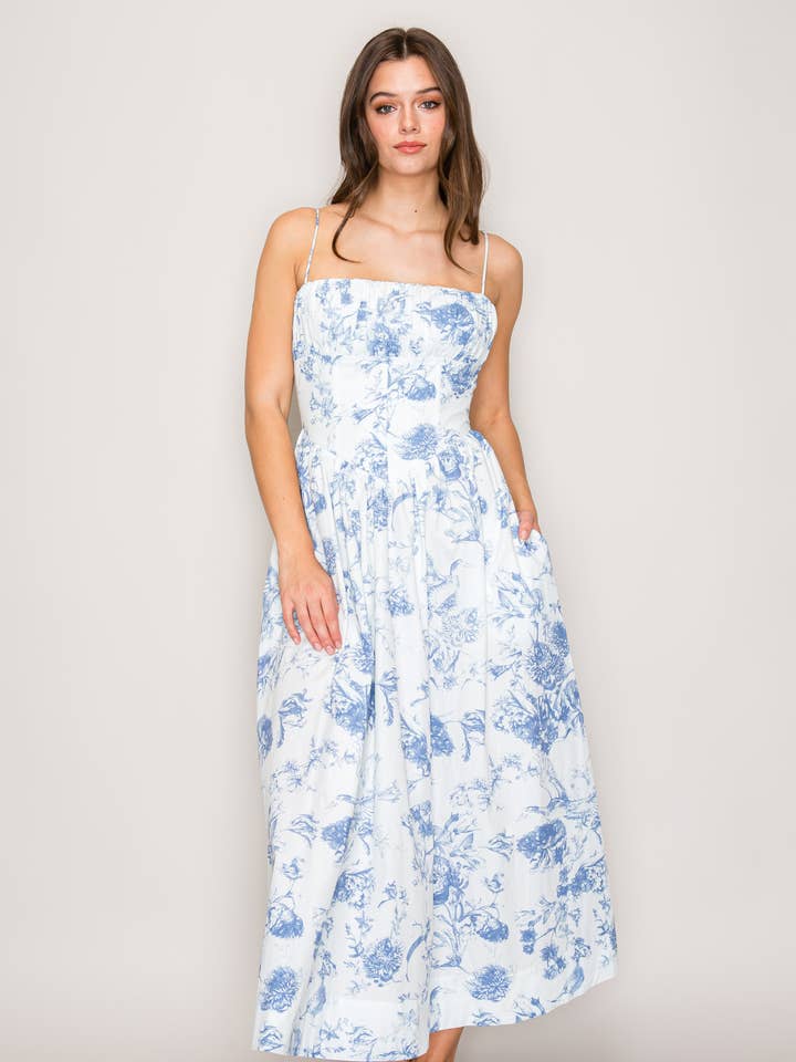 VESTIDO MAXI CON FRUNCIDO FLORAL C7042 para venta al por mayor de Curds and Whey