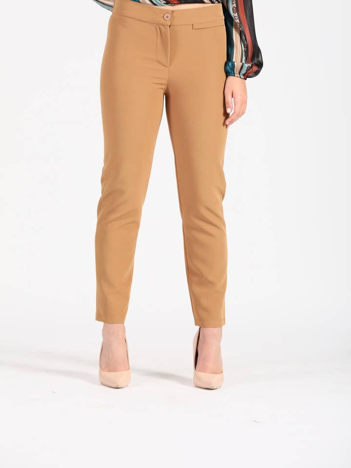 Bukser med elastisk talje og kant på venstre side for engroshandel hos Oltretempo