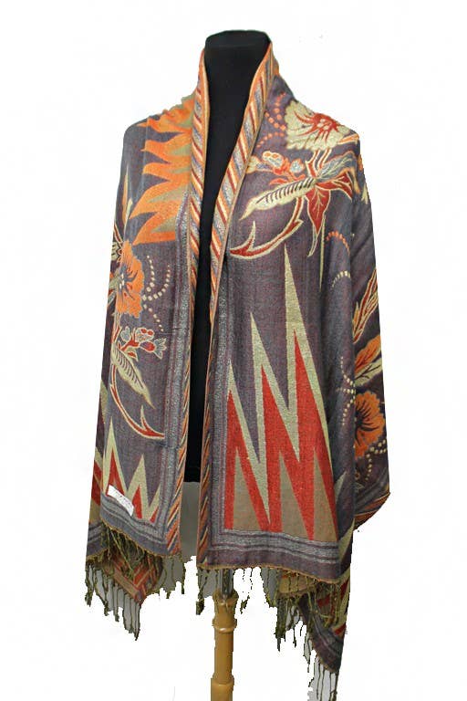 Cap Zone - Wholesale Scarf - Women's - Sharp Geometric Golden Shimmered Floral Pashminas9