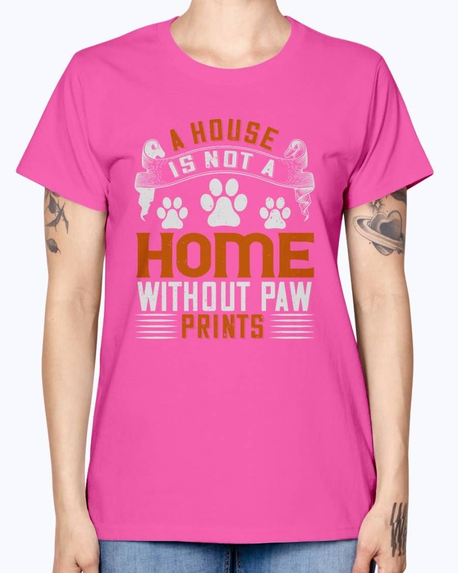 tshirt unlimited – Großhandel T-Shirt mit Siebdruck – Damen – Ein Haus ist kein Zuhause ohne Pfotenabdrücke - Hund- Missy T-Shirt12