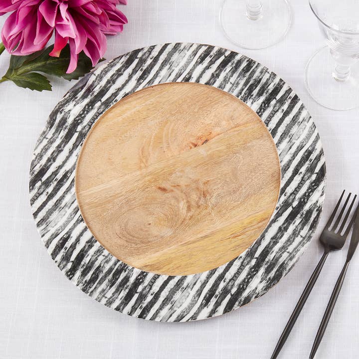 Fennco Styles - Wholesale Charger plate - Striped Rim Mango Wood 13" Round Charger Plate4