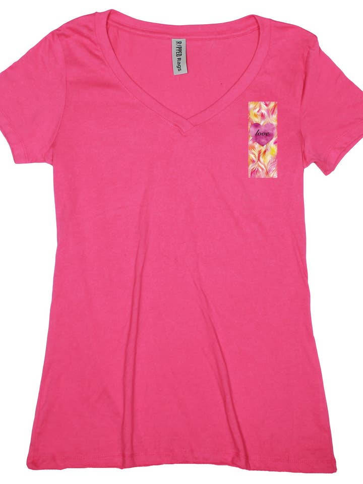 Ripped Rags - Wholesale T-shirt – women's - Ripped Rags Heart on Fire "Love" Women's V-neck T-shirt1