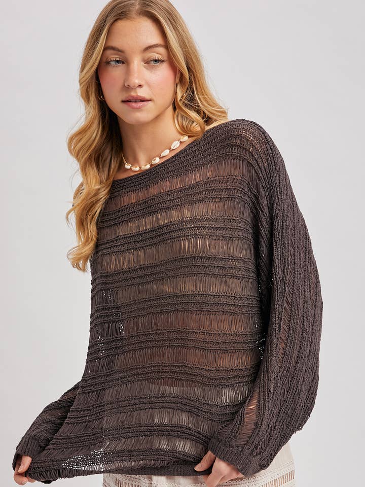 OPEN KNIT BOAT NECK DOLMAN SLEEVED PULLOVER BEACH COVER UP for wholesale by Bluivy
