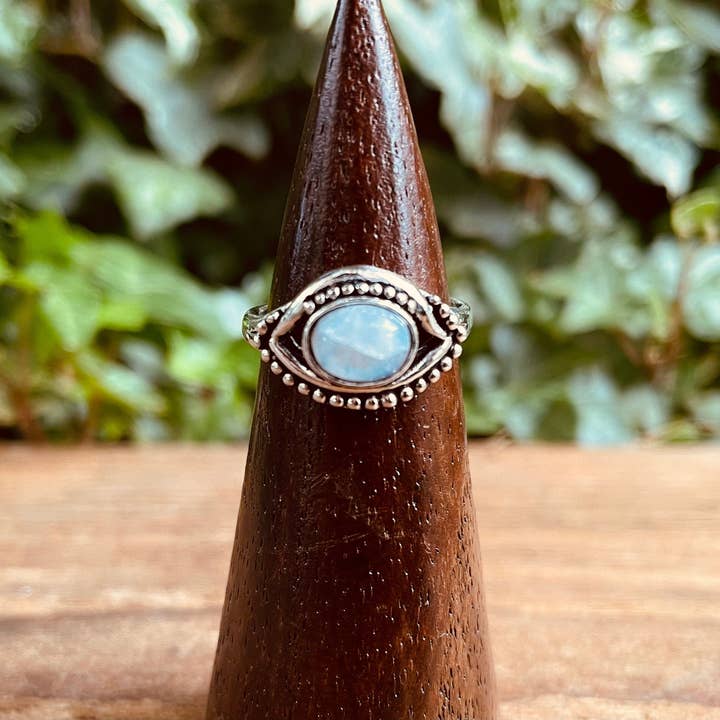 Kaali Boutique - Wholesale Multi-Stone Ring - Evil Eye Silver Ring Moonstone / Protection / Boho / Bohemian / Psy / Rustic / Tribal / Gypsy / Festival / Healing / Festival1