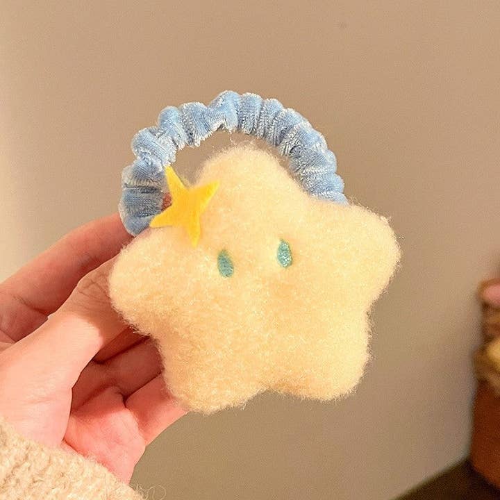 Plush Looks - Wholesale Hair tie - Cream Plush Star Moon Hair Tie2