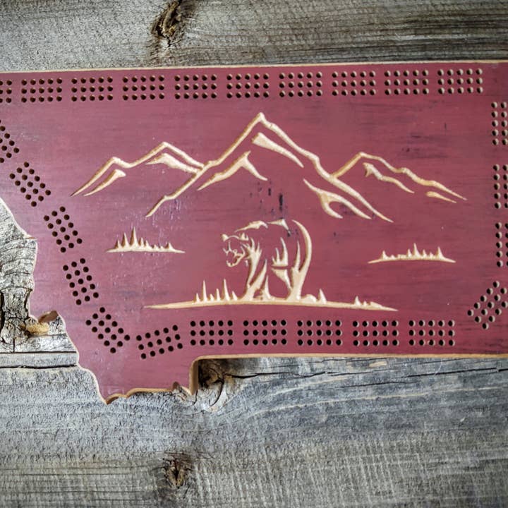 Cribbage Board- Mtn Bear for wholesale by Knotty Pine Woodworks