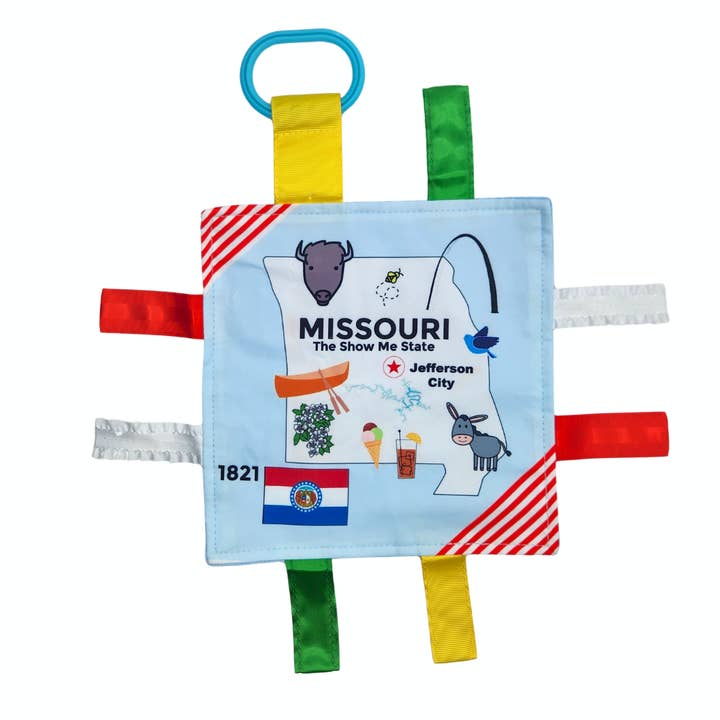 Missouri State Baby Learning Crinkle Tag Square 8"x 8" Toy for wholesale by Baby Jack and Company