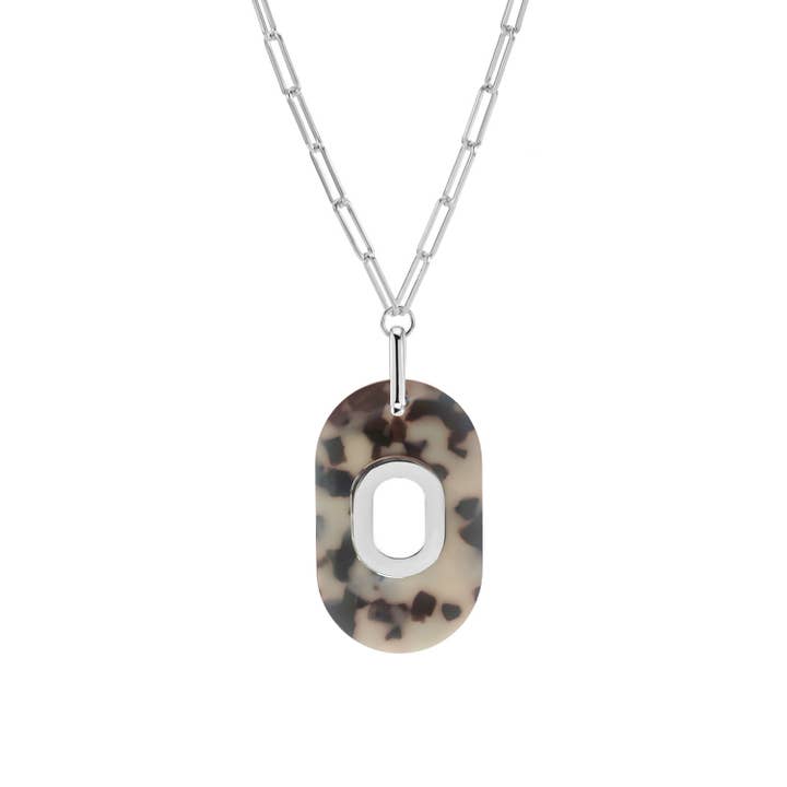 Silver och grått acetat ovalt medaljonghalsband @713 för wholesale av ORUS BIJOUX