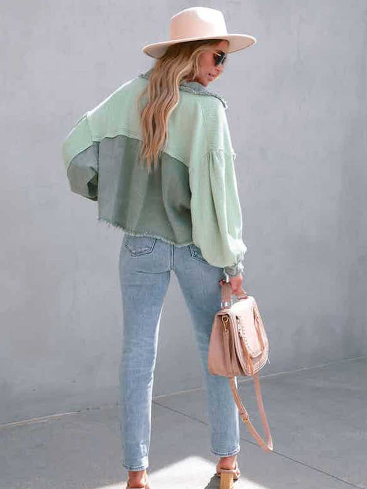 Waffle Patchwork Denim Jacket for wholesale by VividLux