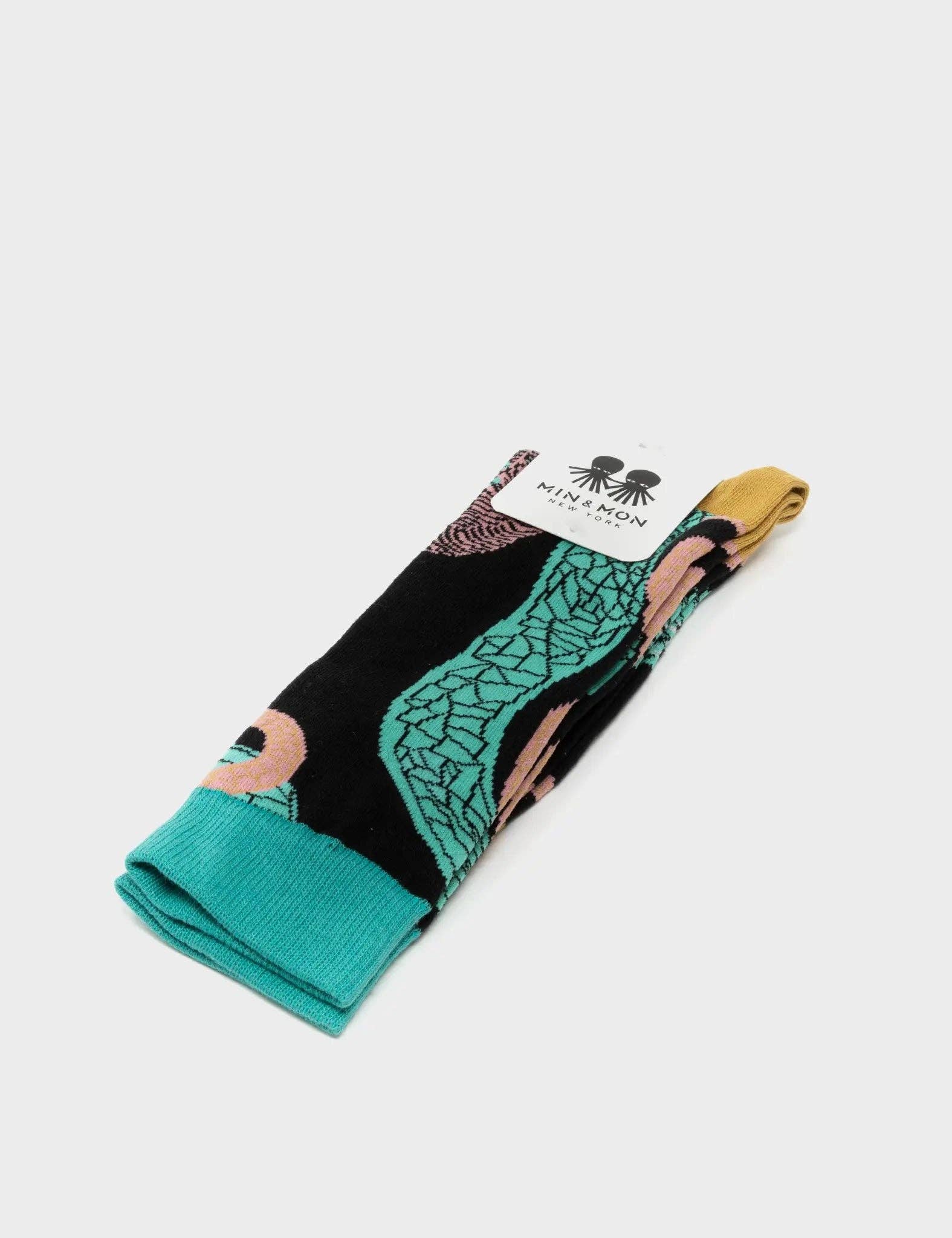 Min & Mon - Wholesale Socks - Women's - Black And Basil Green Socks - Tiger and Snake4