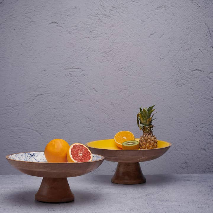 Folkhomes Global Inc – Engroshandel Skål – Frugtskål træ gul, 12 tommer diameter