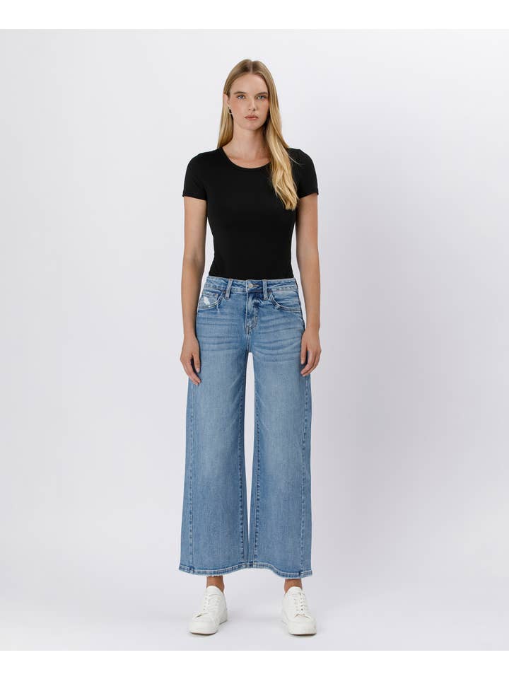 IDEALLY TUMMY CONTROL HIGH RISE BAGGY WIDE JEANS LV1471 for wholesale on Faire