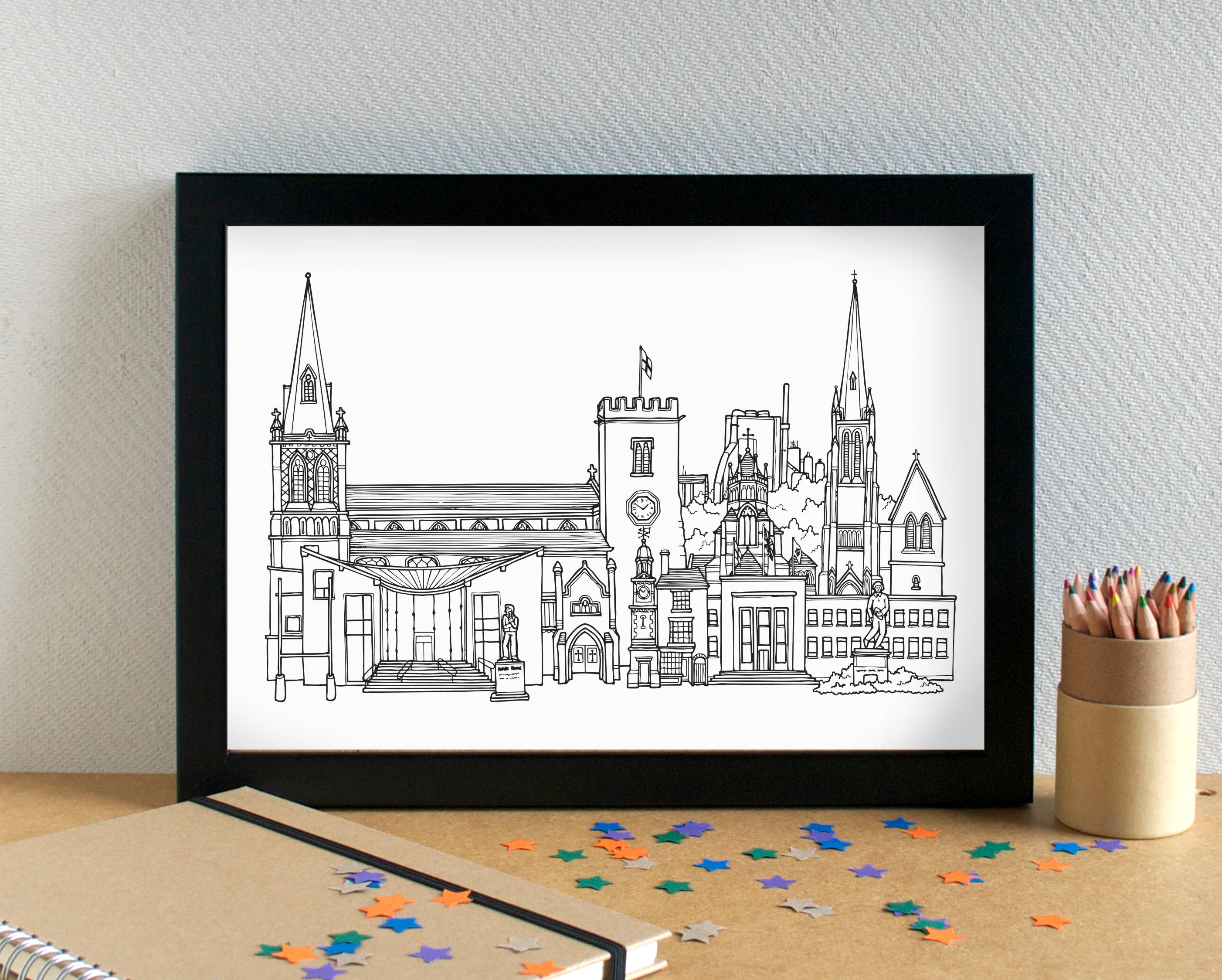 Becka Griffin Illustration - Wholesale Art Print - Rugby Skyline Landmarks Art Print - unframed1