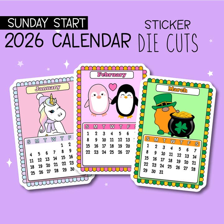 2026 Kalenderplaner Aufkleber Stanzteile - Wochenbeginn Sonntag für den Großhandel von Shine Sticker Studio