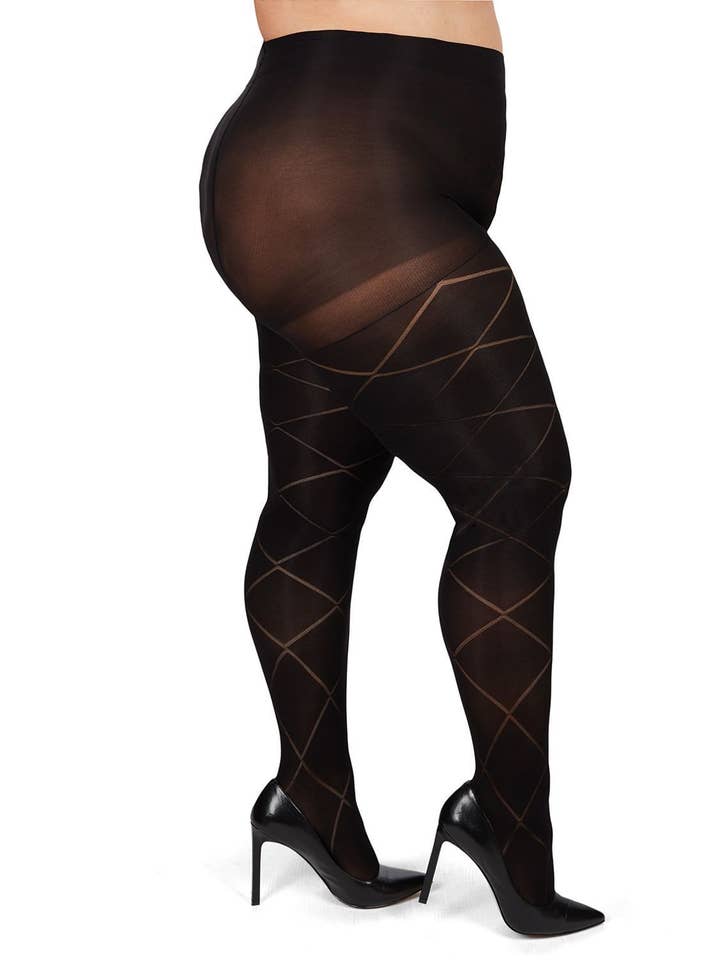 MeMoi Diamond Opaque Plus Size Curvy Control Top Tights for wholesale by Infinity Classics International Inc.