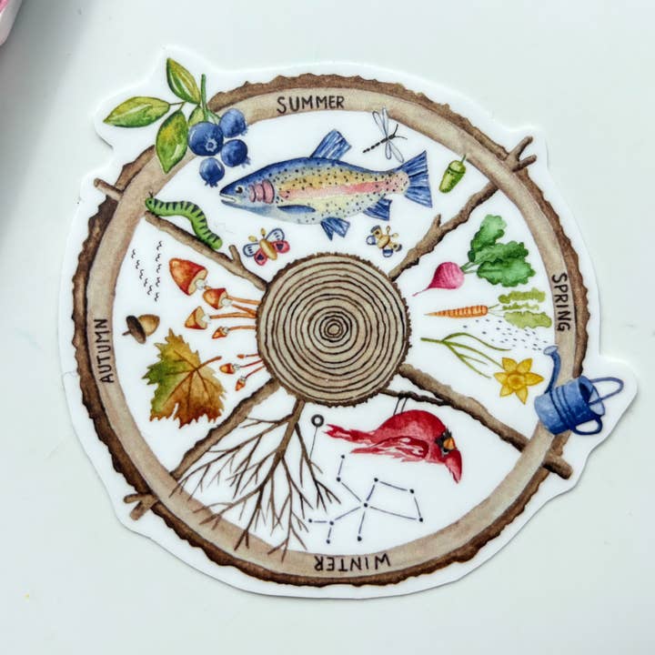 Four Seasons Nature Vinyl Sticker - Outdoors, Wildlife for wholesale by Owlfeathers Watercolor
