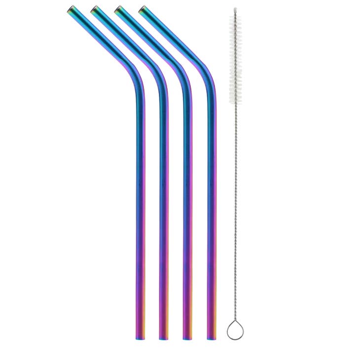 SIC | Curved Metallic Rainbow Stainless Straws - 40 pk for wholesale by SIC Cups