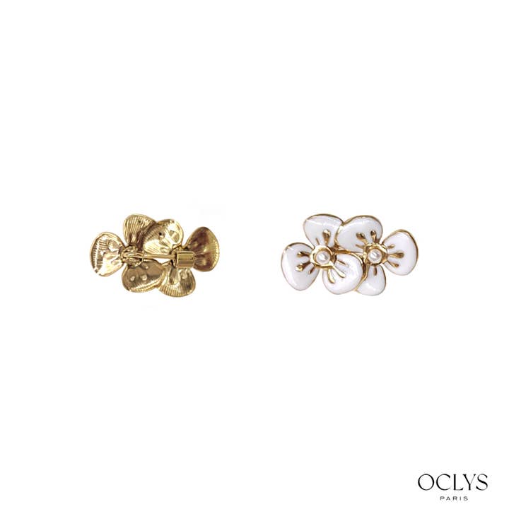 Oclys - Wholesale Brooch - Double flower brooch in gold stainless steel Lila