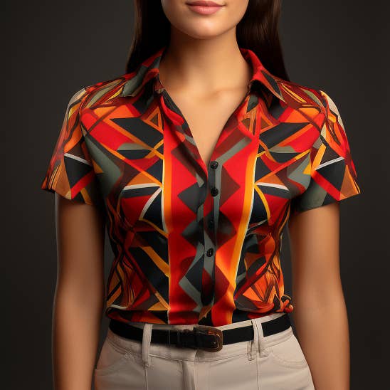 Sydamerikansk Aguayo Pattern V-hals Casual skjorte til kvinder for engroshandel hos NeoShores