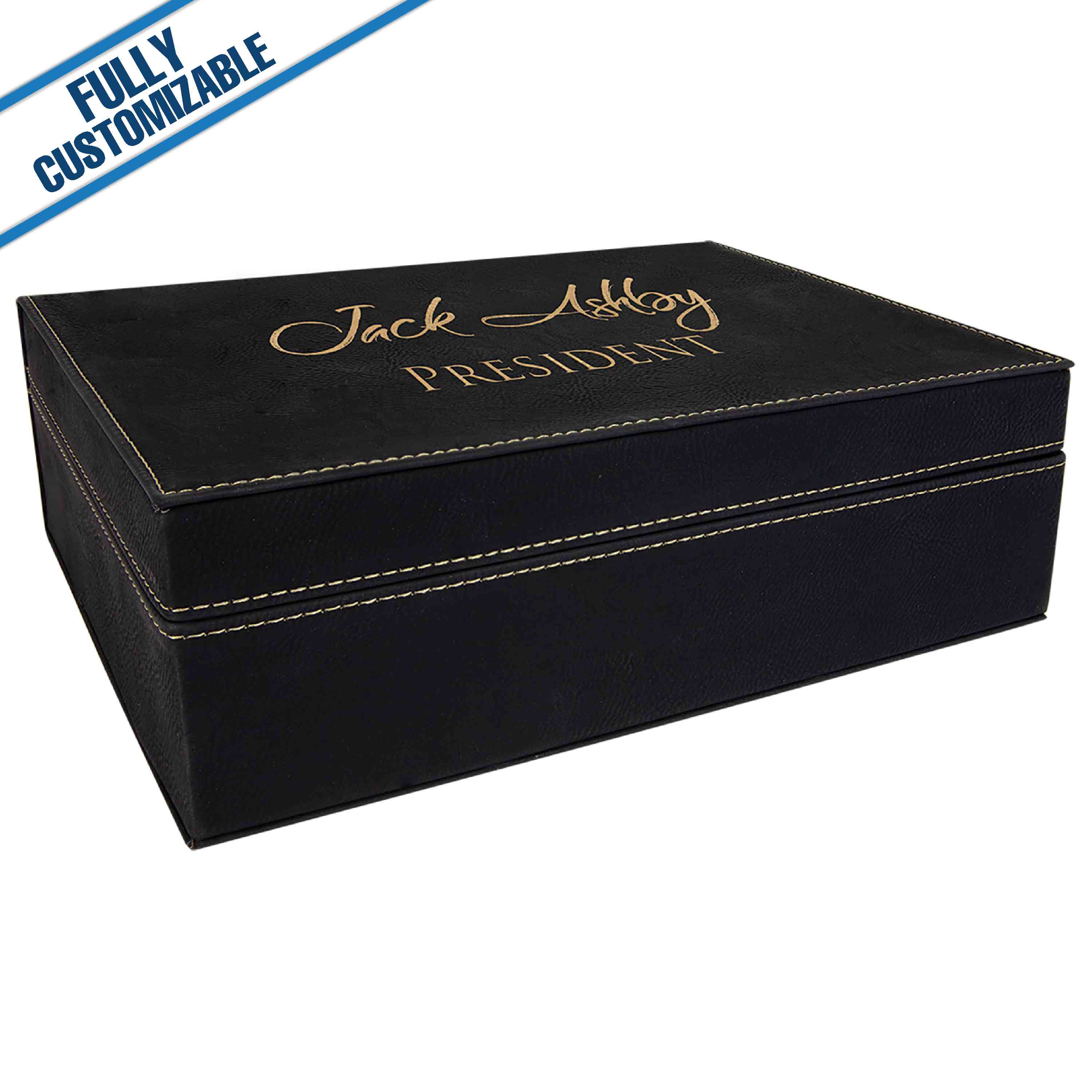 GiftWorksPlus - Wholesale Gift Box - Engraved Leatherette Rectangle Gift Box - Fully Customizable1