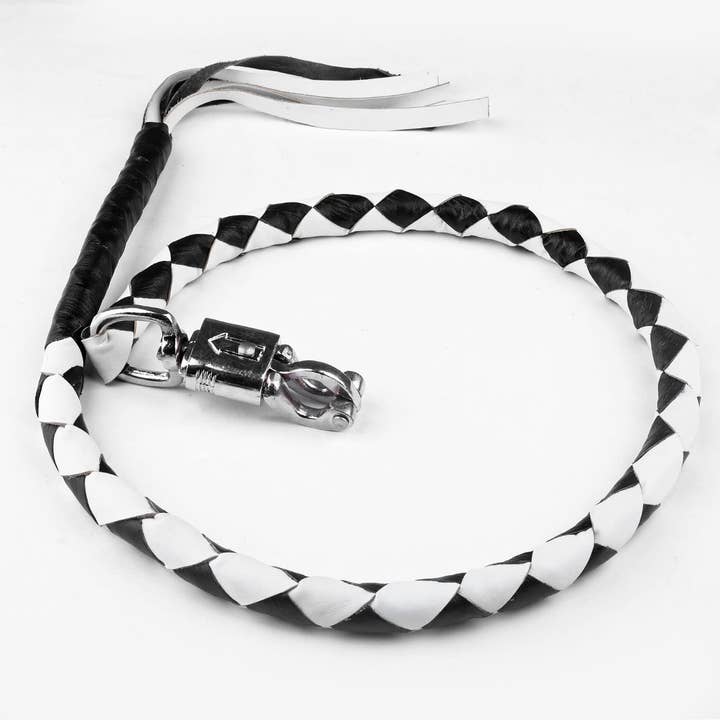 Hadzam - Wholesale Sporting Accessories - HADZAM White/Black 42” Leather Motorcycle Get Back Whip