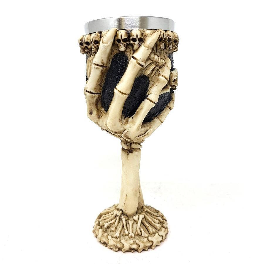 GREENROOTS USA LLC - Wholesale Wine Glass - Skeleton Hand 6 oz Goblet W/ Stainless Steel Cup - 2.75" Cup0